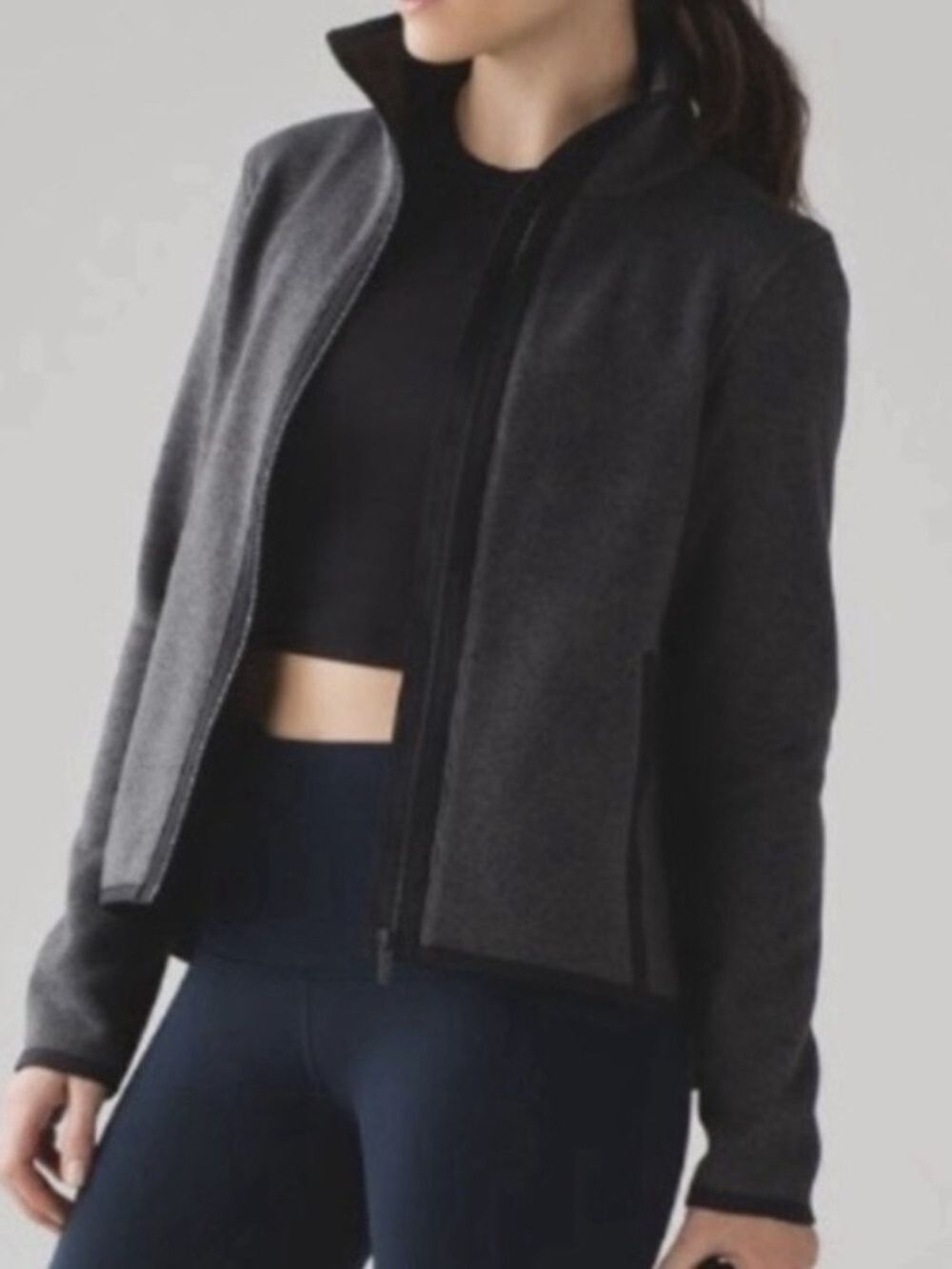 LULULEMON Its Fleecing Cold zip up jacket pockets heathered grey black size 10
